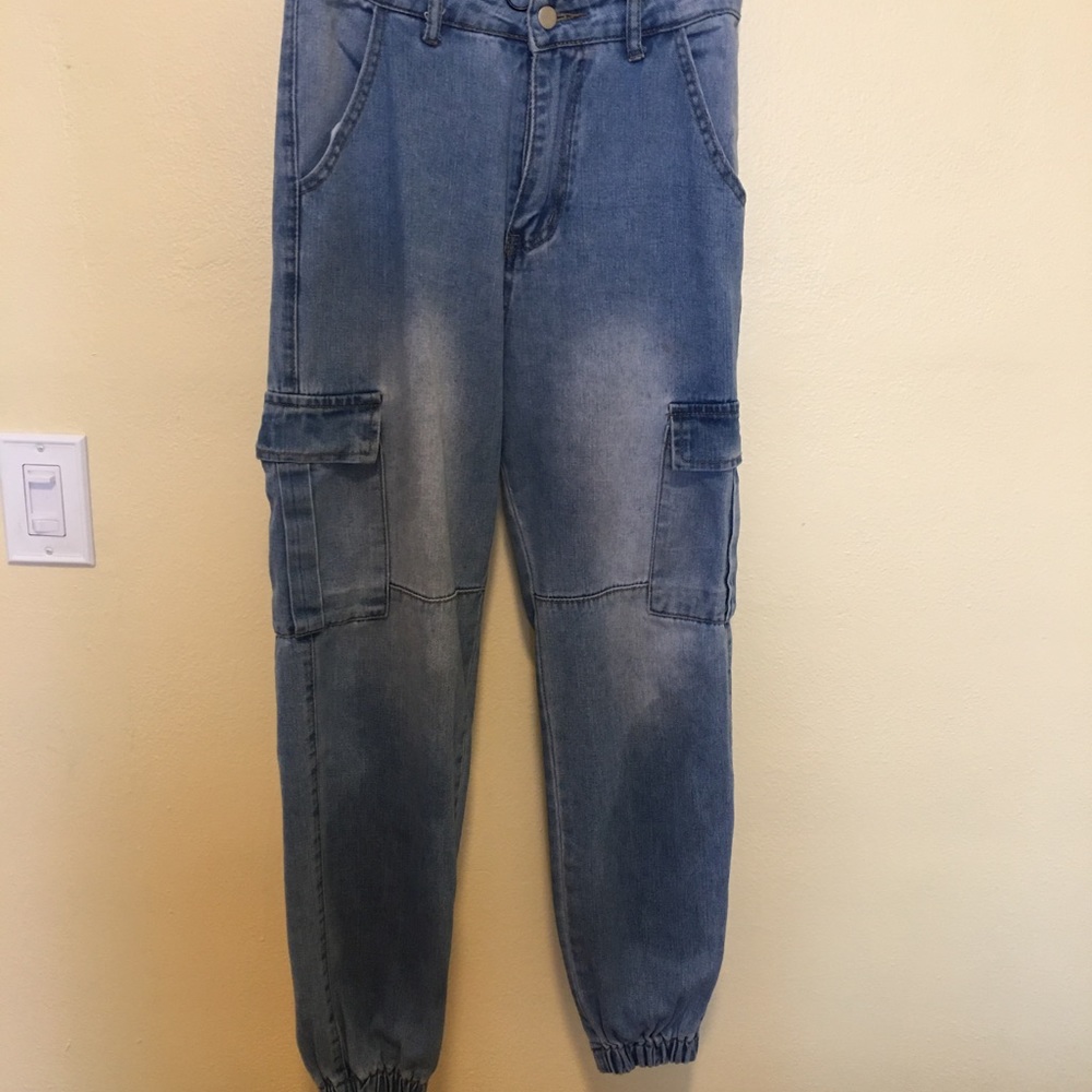 Shein High Waisted Cargo Light Denim Blue Jeans US 4